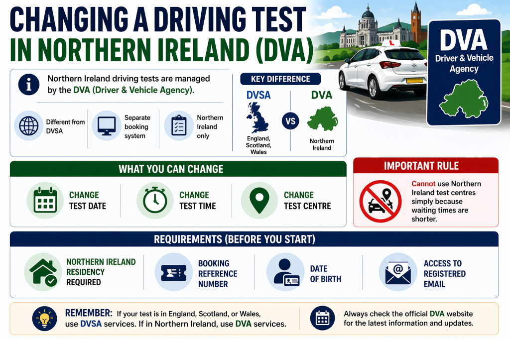 Changing a Driving Test in Northern Ireland (DVA)