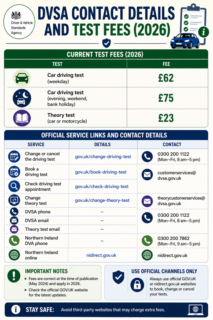 DVSA Contact Details and Test Fees (2026)
